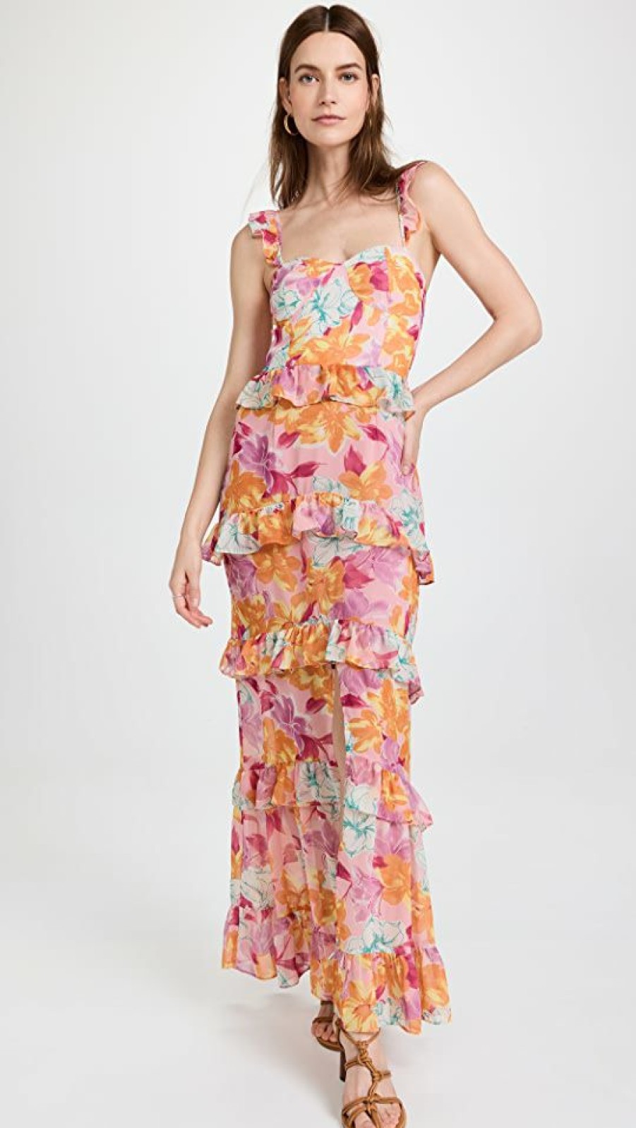 Casual Dresses * | Best Pirce Wayf With Love Tiered Maxi Dress Pink Hibiscus