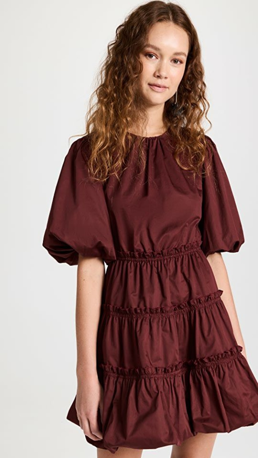 Casual Dresses * | Best Deal Jason Wu Short Dress With Balloon Sleeves Wine