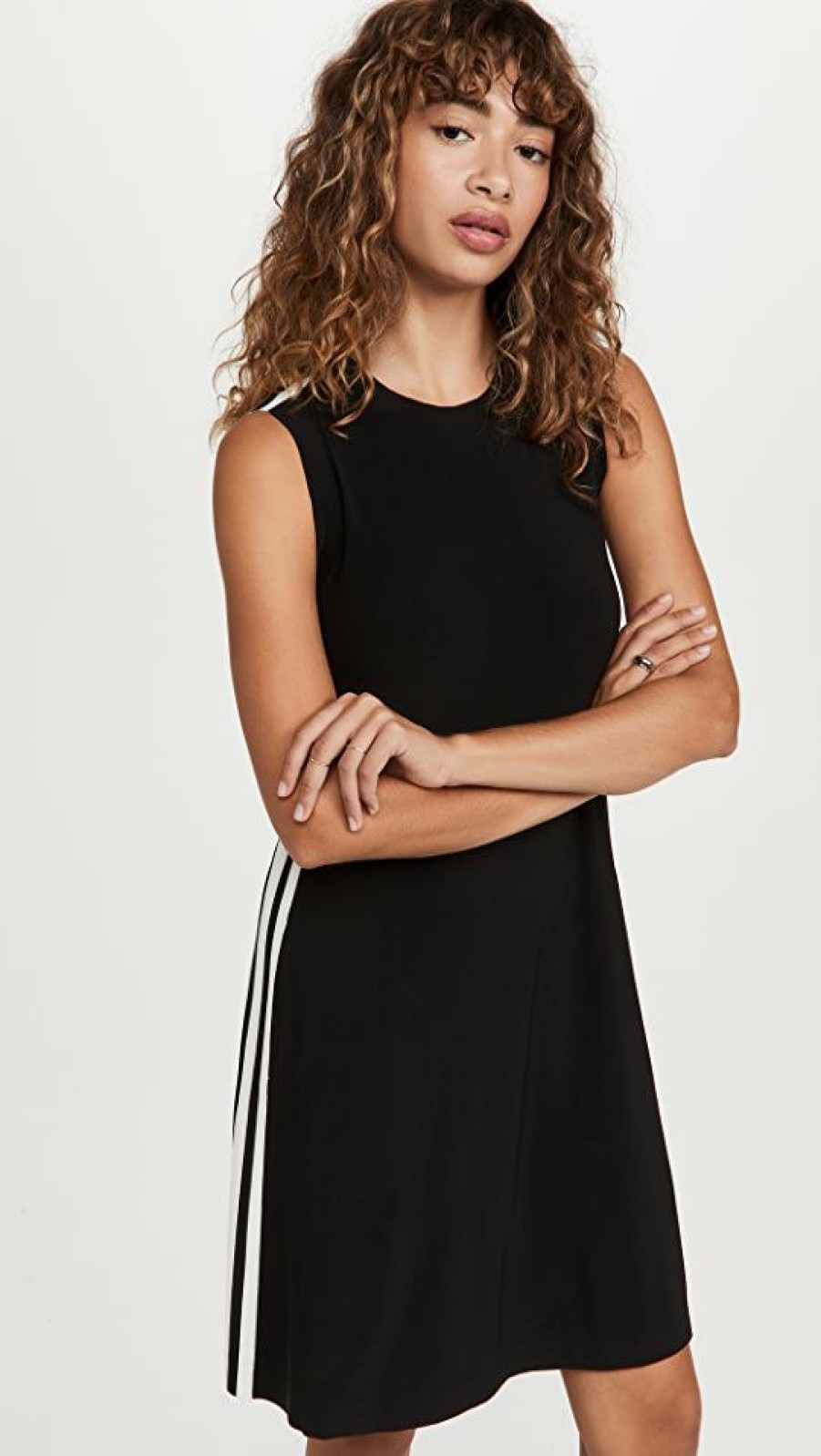 Casual Dresses * | Best Pirce Norma Kamali Side Stripe Sleeveless Swing Dress Black/Off Stripe