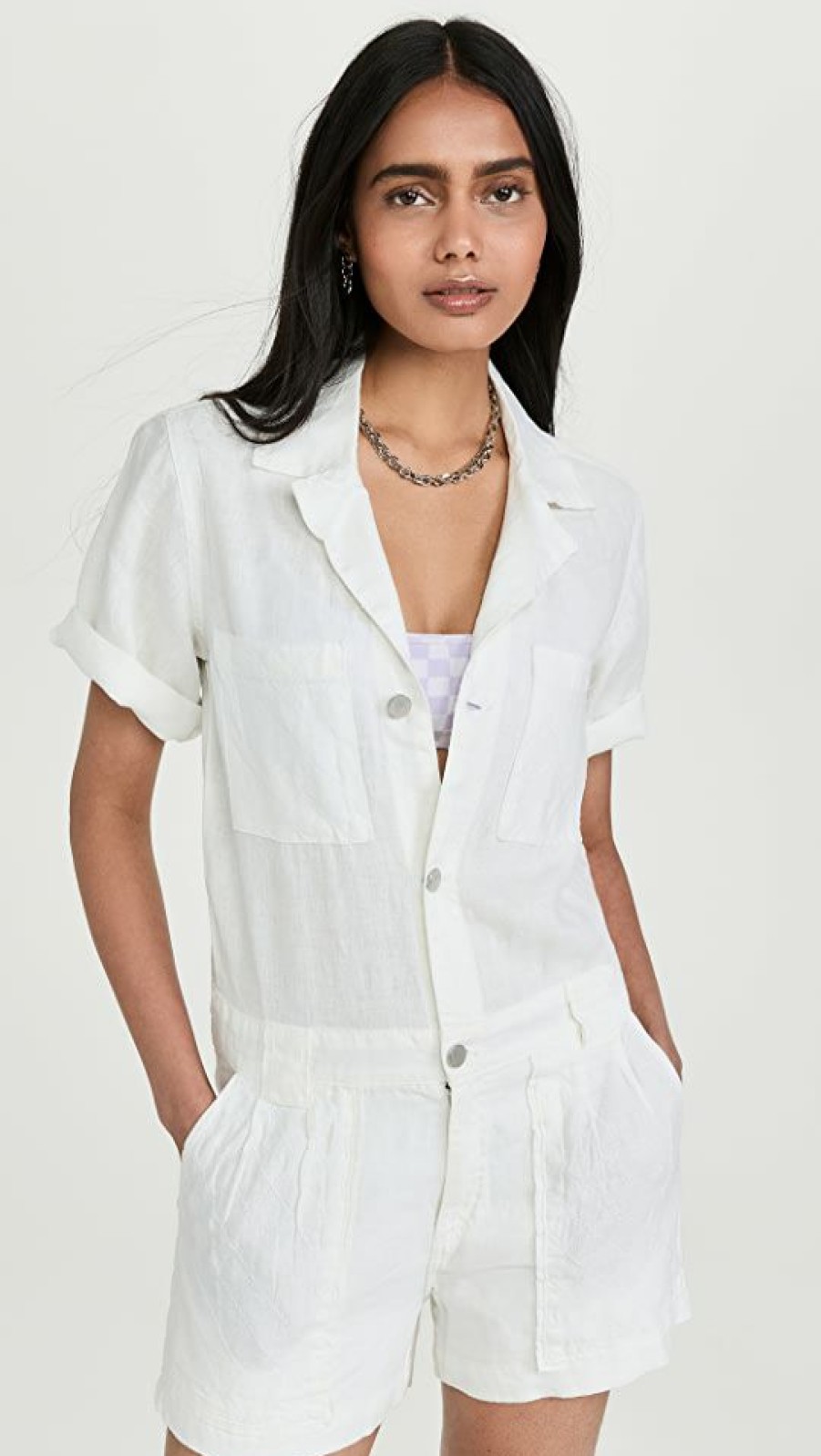 Rompers * | Top 10 Dl1961 Hannah Romper White Linen (Vintage)