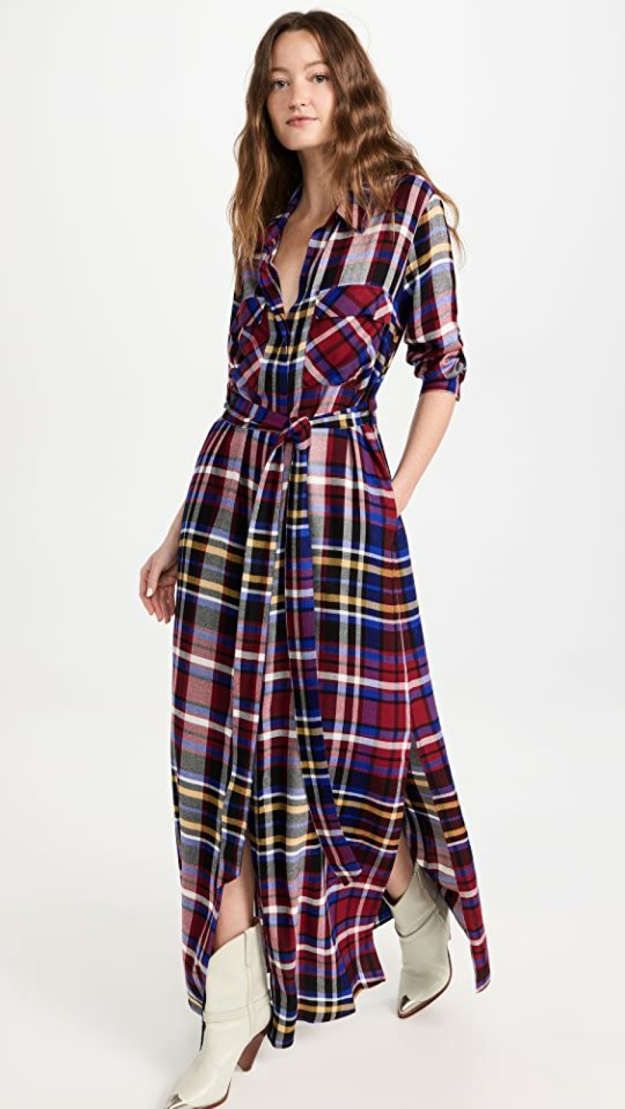 Casual Dresses * | Best Deal L'Agence Cameron Long Shirt Dress Multi Scarf Plaid