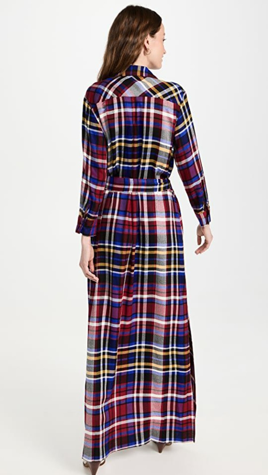 Casual Dresses * | Best Deal L'Agence Cameron Long Shirt Dress Multi Scarf Plaid