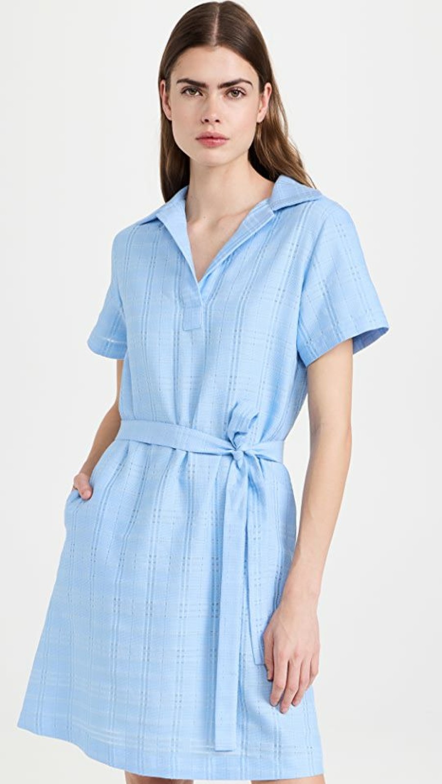 Casual Dresses * | Best Sale Lisa Marie Fernandez Polo Shirtdress Vintage Blue Ajoure Pique