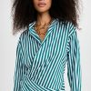 Casual Dresses * | Best Deal Monse Striped Wraparound Mini Shirt Dress Sea Green / White