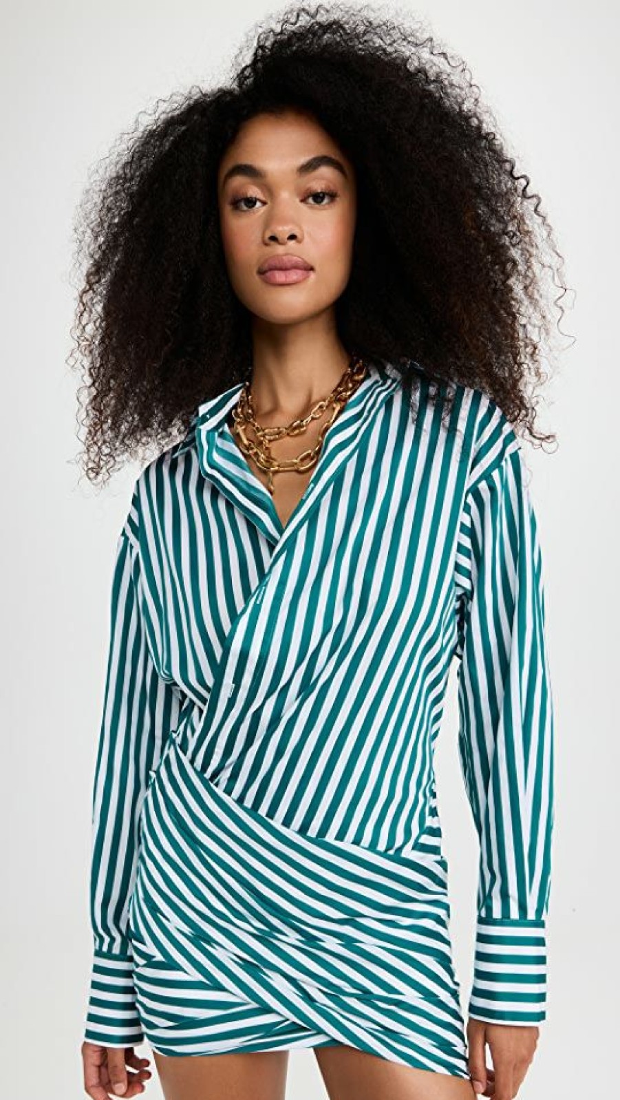 Casual Dresses * | Best Deal Monse Striped Wraparound Mini Shirt Dress Sea Green / White