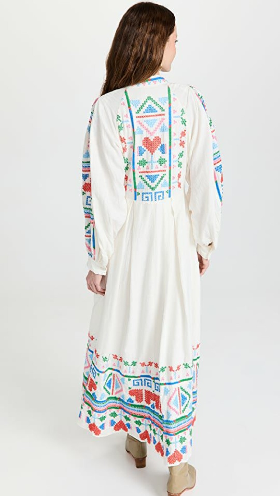 Casual Dresses * | Best Reviews Of Farm Rio Graphic Embroidery Maxi Dress Off-White