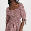 Casual Dresses * | Brand New Wayf Smocked Tiered Mini Dress Mauve Folk Floral