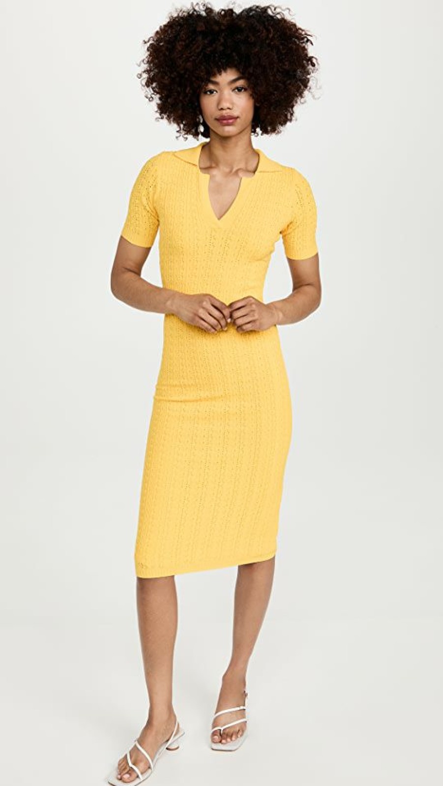 Casual Dresses * | Brand New Adam Lippes Short Sleeve Polo Dress Citron