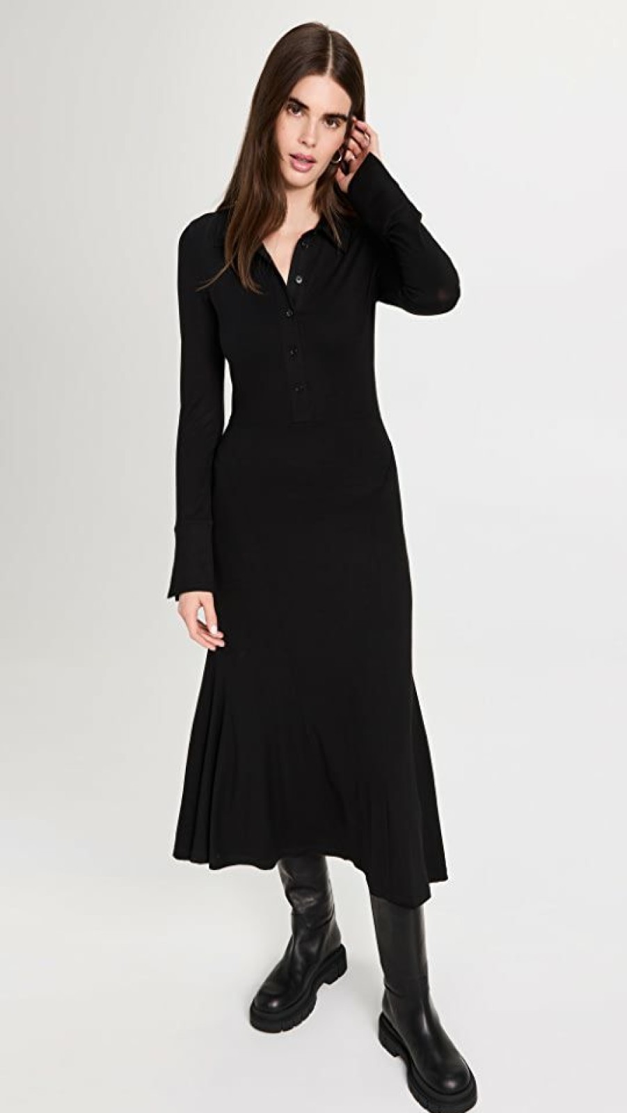 Casual Dresses * | Best Sale Ninety Percent Melody Stretch Flare Panel Shirtdress Black