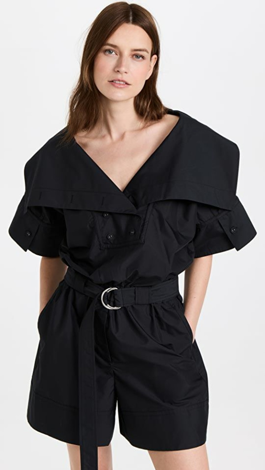 Rompers * | New 3.1 Phillip Lim Cotton Poplin Belted Utility Romper Black