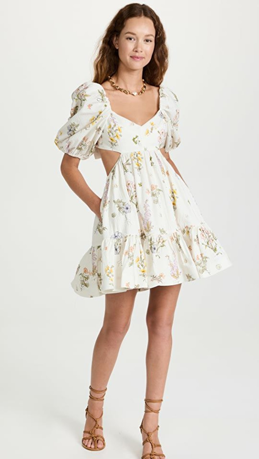 Casual Dresses * | Best Sale Zimmermann Jeannie Puff Sleeve Mini Dress Bouquet Floral