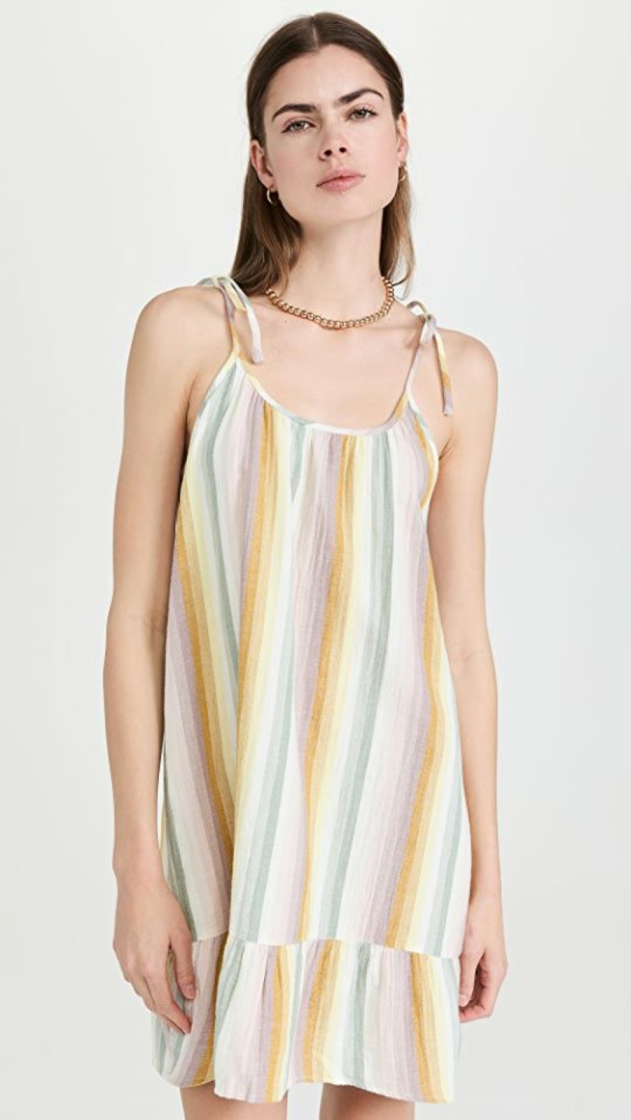 Casual Dresses * | Best Sale Madewell Lightestspun Tie-Strap Ruffle-Hem Cover-Up Dress Golden Meadow