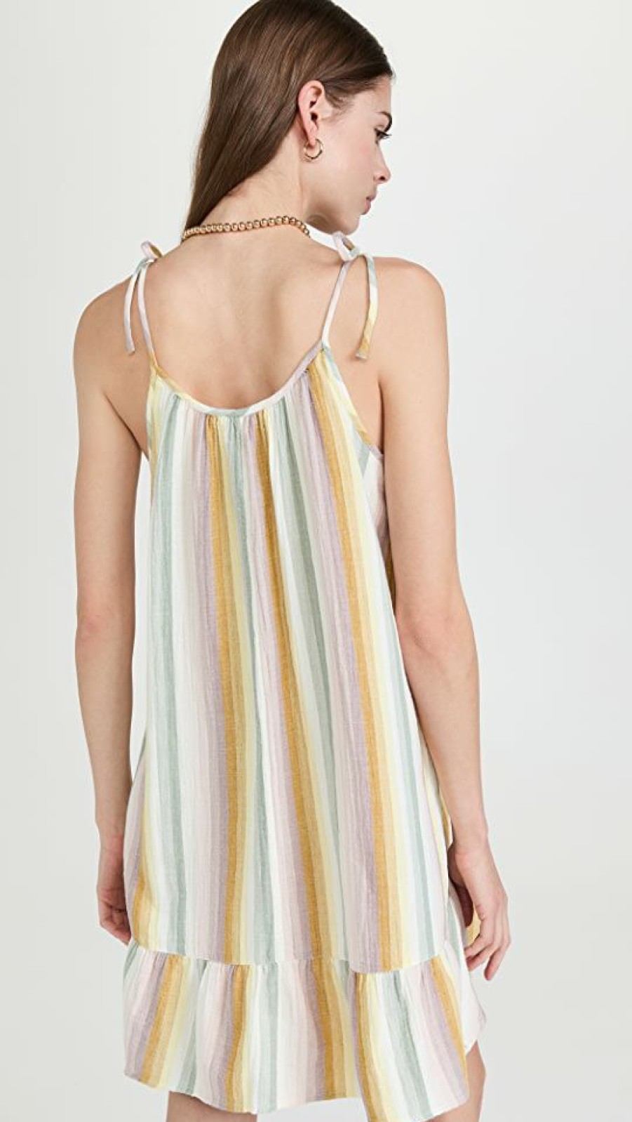 Casual Dresses * | Best Sale Madewell Lightestspun Tie-Strap Ruffle-Hem Cover-Up Dress Golden Meadow