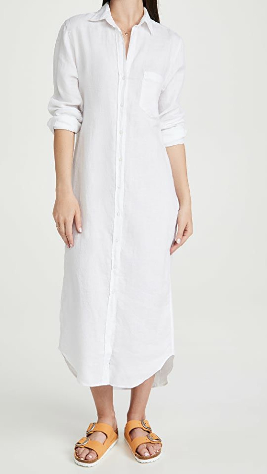 Casual Dresses * | Brand New Frank & Eileen Rory Woven Long Dress White Lived In Linen