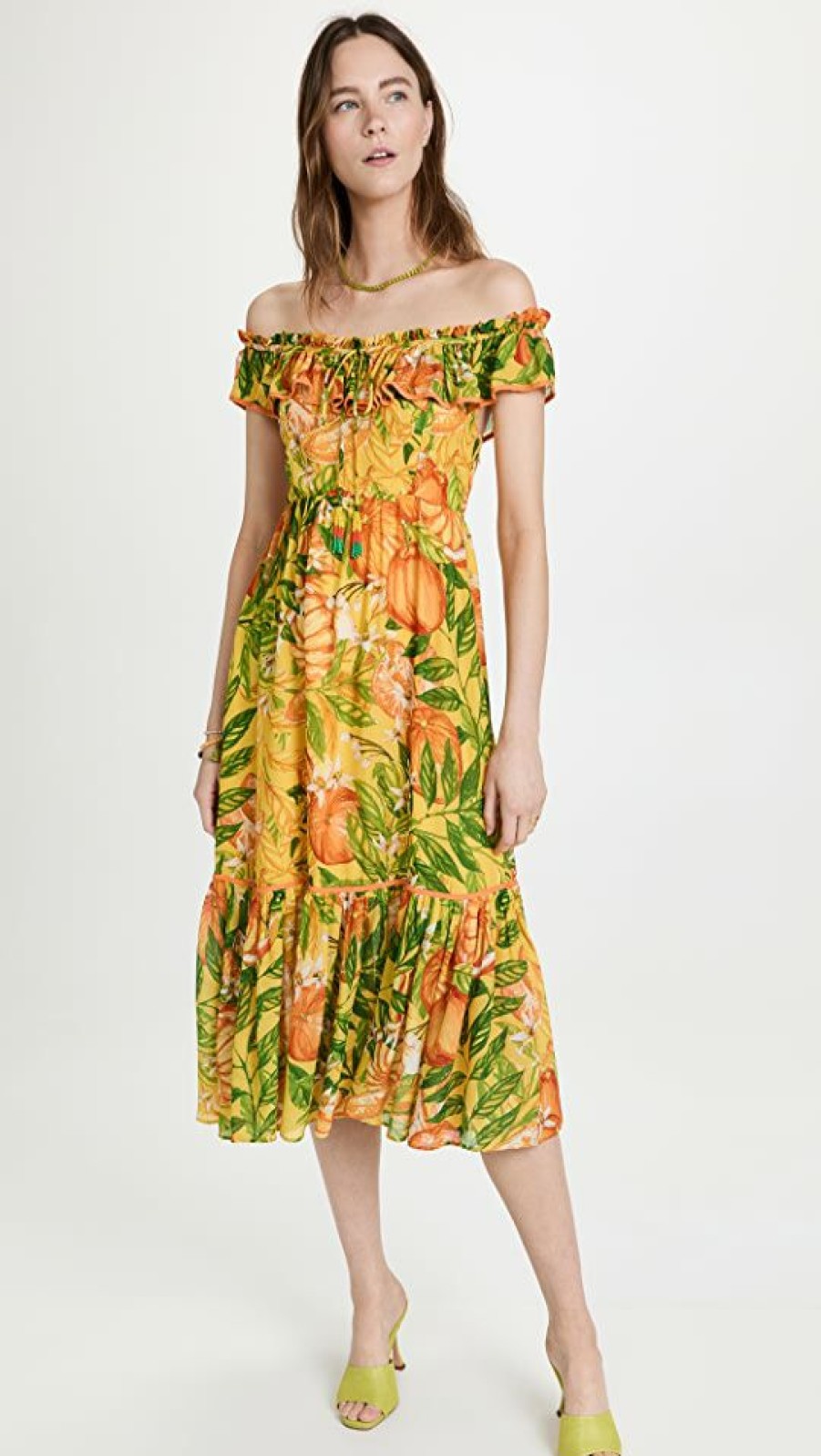 Casual Dresses * | Best Deal Farm Rio Tangerines Midi Dress