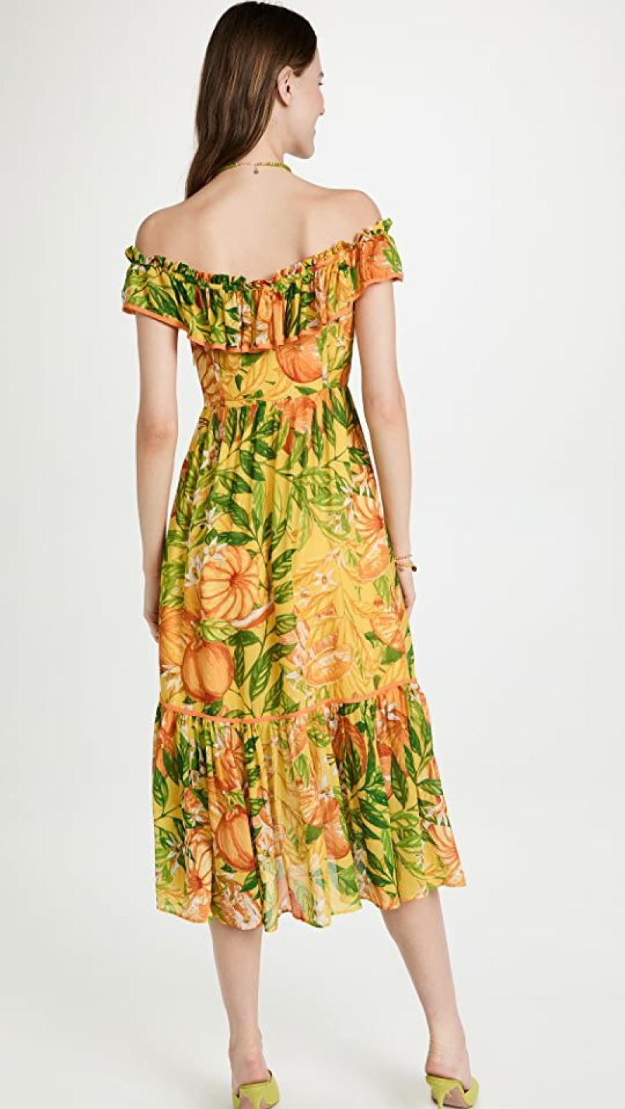 Casual Dresses * | Best Deal Farm Rio Tangerines Midi Dress