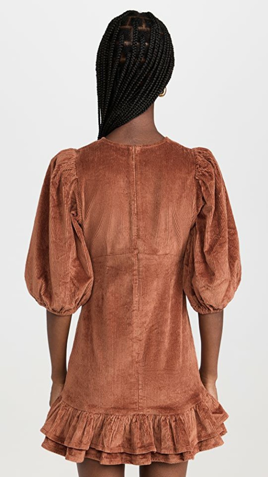 Casual Dresses * | Brand New Bytimo Corduroy Mini Flounce Dress Rusty Brown