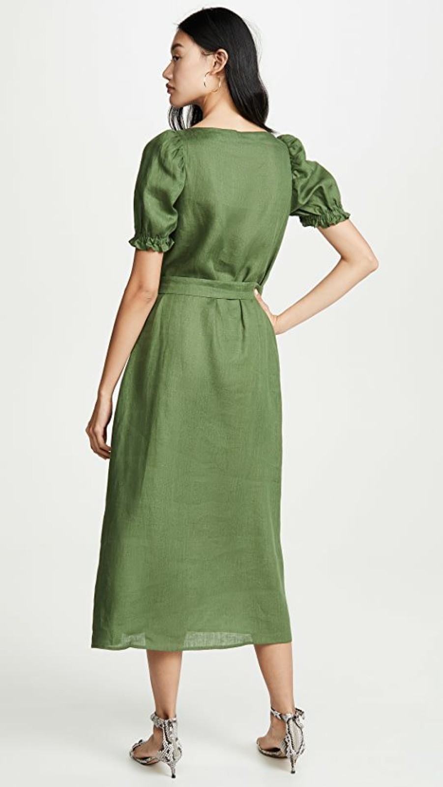 Casual Dresses * | Best Pirce Sleeper Brigitte Linen Midi Dress Green