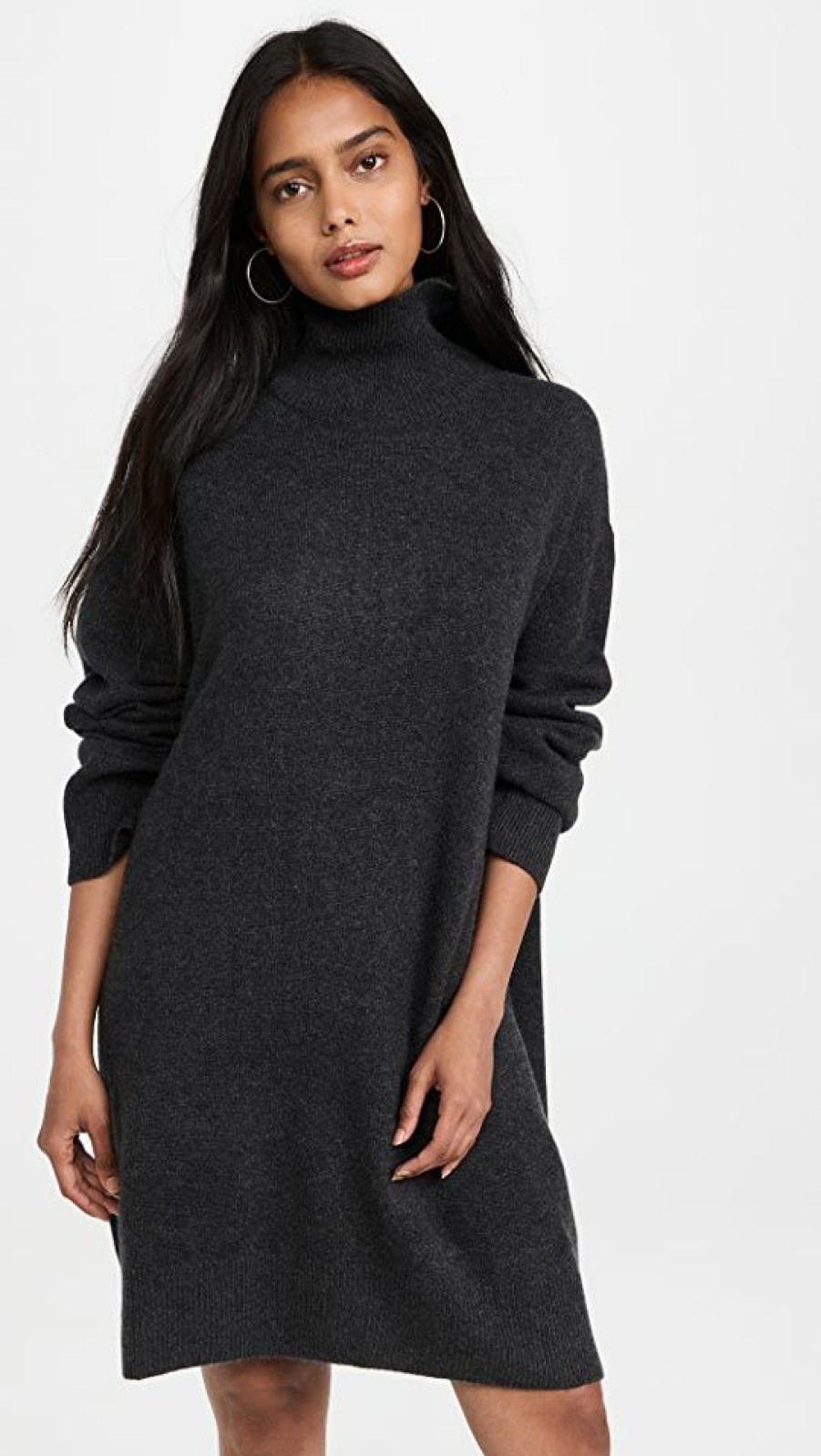 Casual Dresses * | Best Deal Le Kasha Kalmar Cashmere Tunic With Collar Charcoal