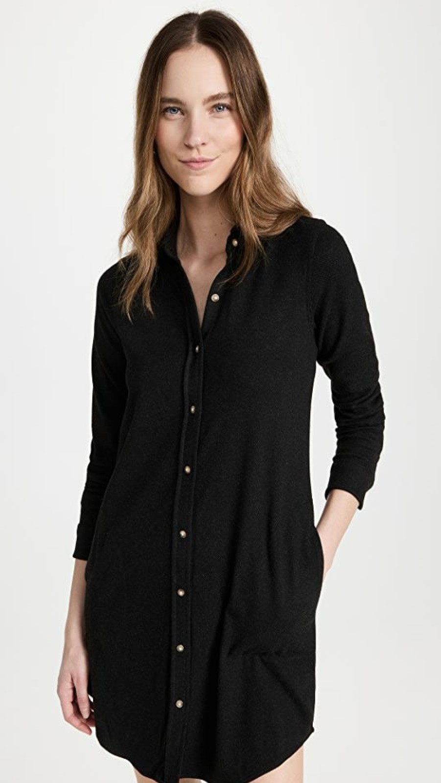 Casual Dresses * | Best Sale Faherty Legend Sweater Dress Heathered Black Twill