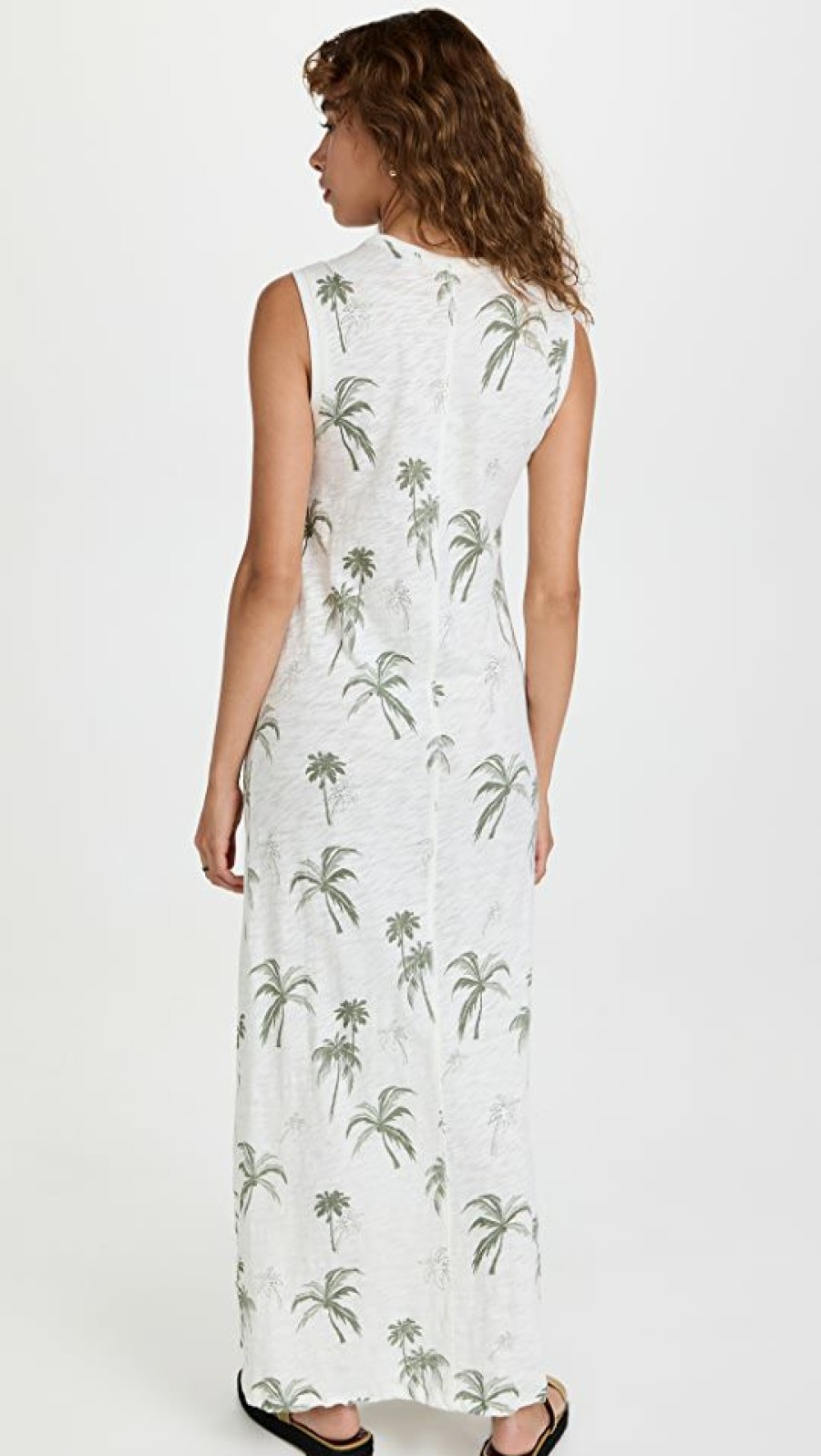 Casual Dresses * | Best Deal Atm Anthony Thomas Melillo Slub Palm Print Short Sleeve Maxi Dress White Combo