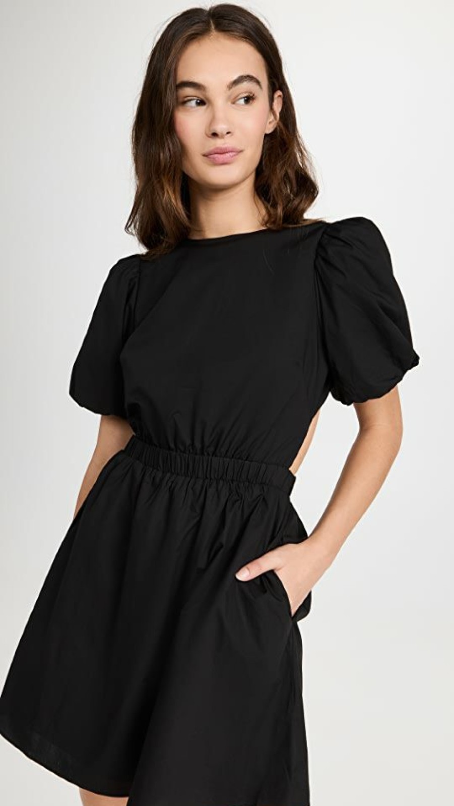 Casual Dresses * | Best Reviews Of English Factory Cut-Out Poplin Mini Dress Black