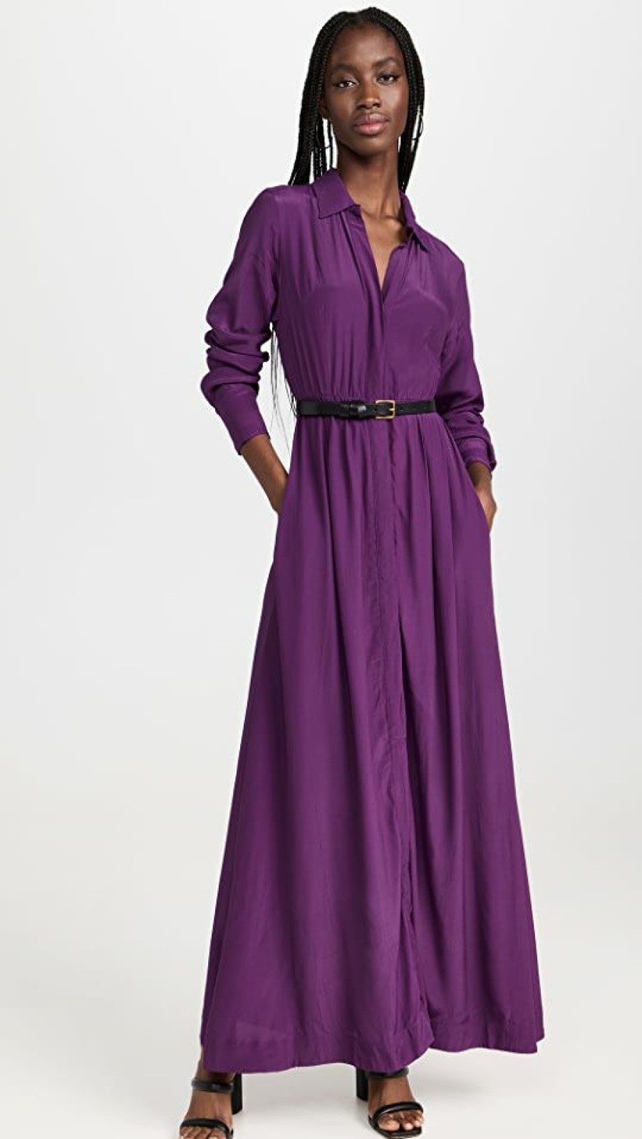 Casual Dresses * | Coupon Swf Long Sleeve Button Up Maxi Dress Plum