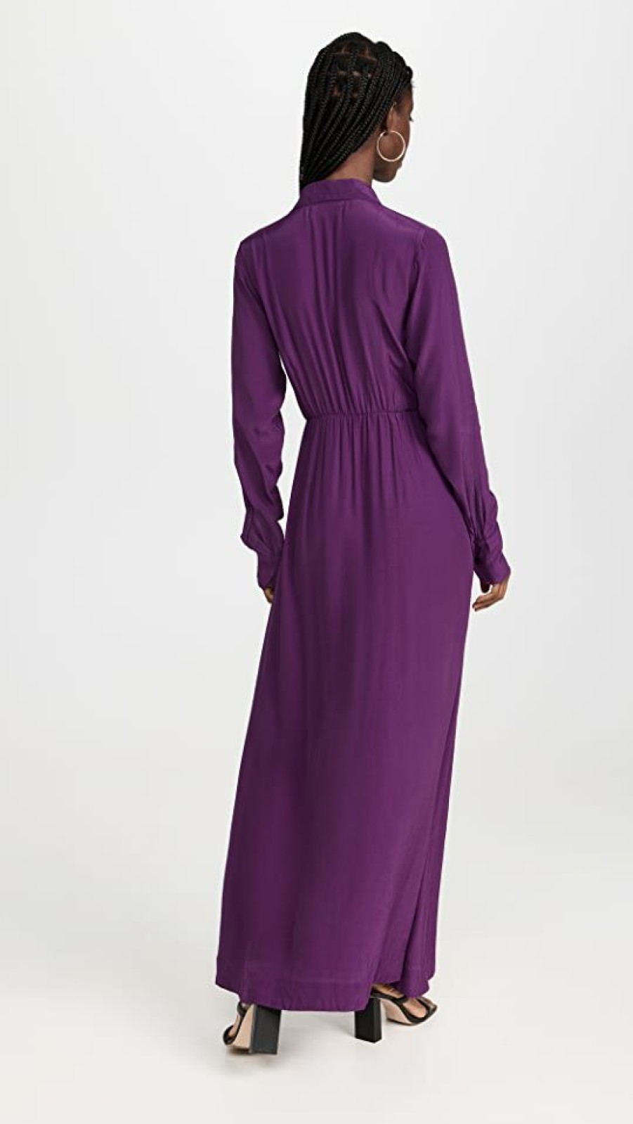 Casual Dresses * | Coupon Swf Long Sleeve Button Up Maxi Dress Plum