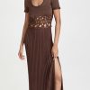 Casual Dresses * | Best Deal Christopher Esber Crochet Knit Short Sleeve Dress Chocolate