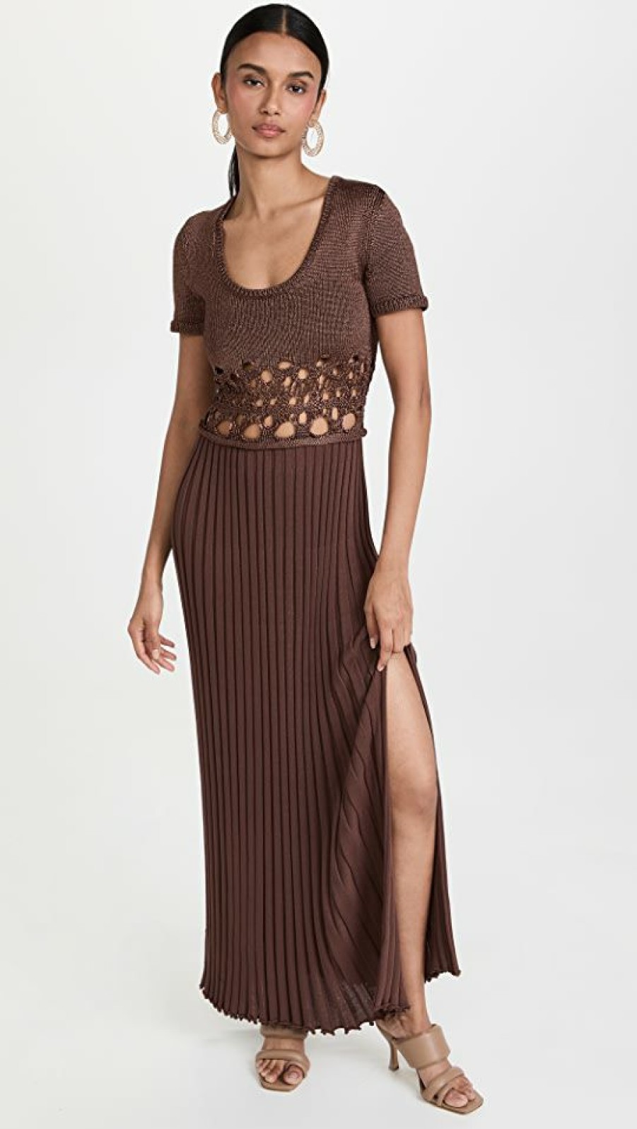 Casual Dresses * | Best Deal Christopher Esber Crochet Knit Short Sleeve Dress Chocolate