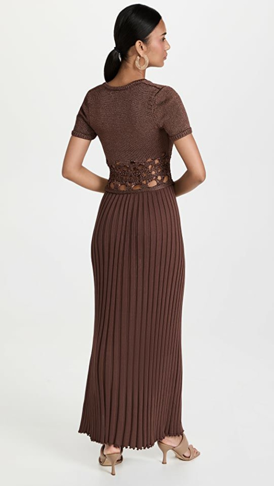 Casual Dresses * | Best Deal Christopher Esber Crochet Knit Short Sleeve Dress Chocolate