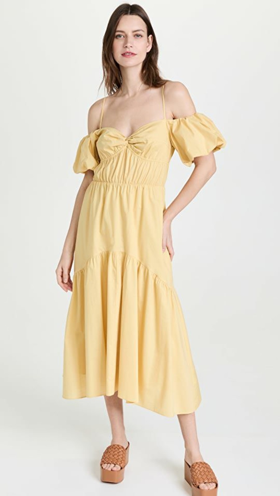 Casual Dresses * | Brand New Vince Draped Puff Sleeve Tiered Dress Warm Sand