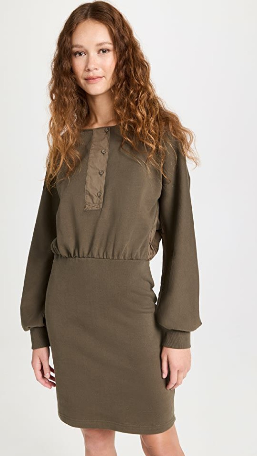 Casual Dresses * | Brand New 3.1 Phillip Lim Long Sleeve Combo Henley Mini Dress Army