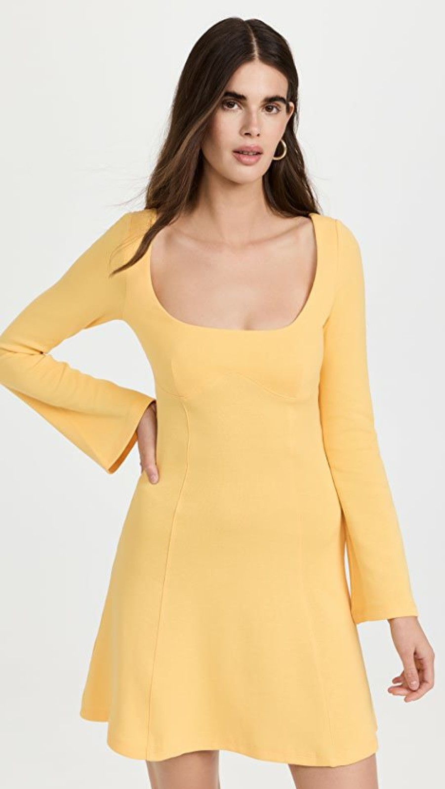 Casual Dresses * | Best Pirce Victor Glemaud U Neck Fit And Flare Yellow