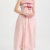 Casual Dresses * | Discount Molly Goddard Taffeta Shiirred Midi Dress With Velvet Tie Pink/Red