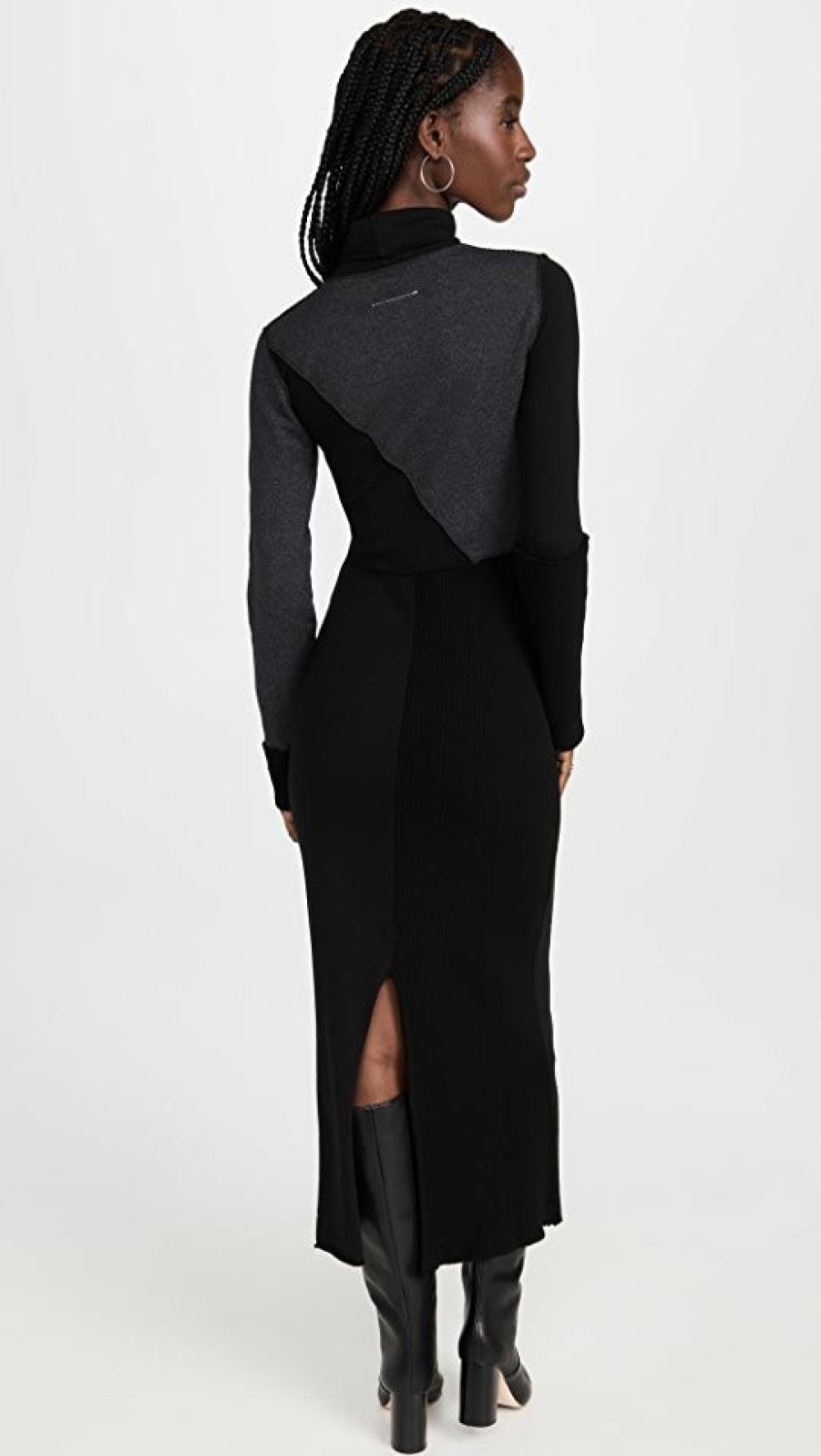 Casual Dresses * | Best Deal Mm6 Maison Margiela Mock Neck Dress Black Overdyed