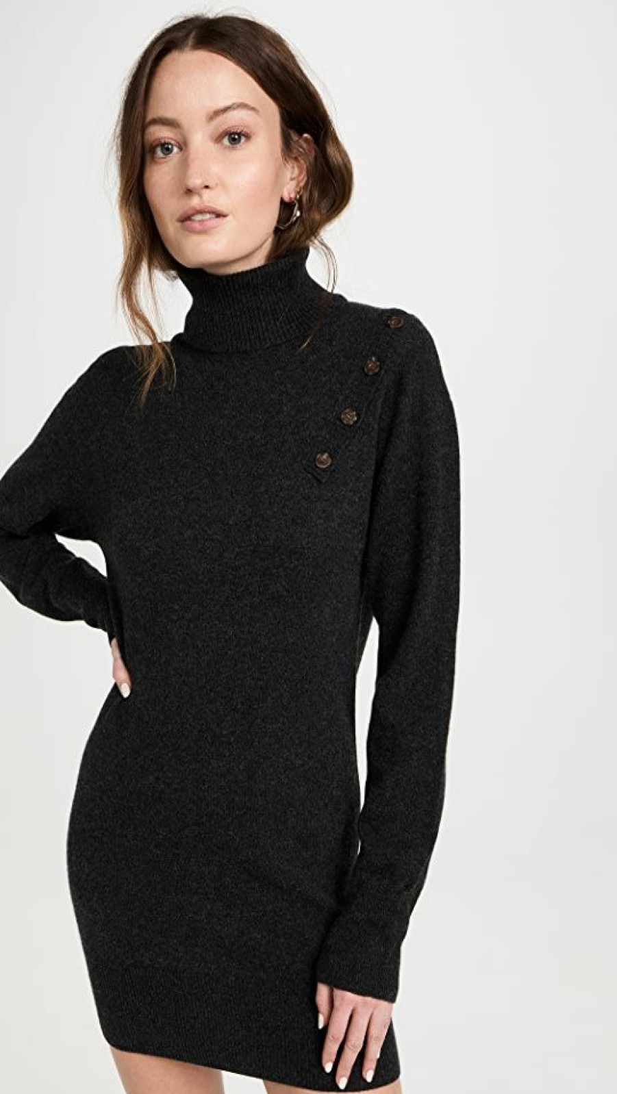 Casual Dresses * | Best Deal Naadam Wool Cashmere Button Detail Sweater Dress Smoke