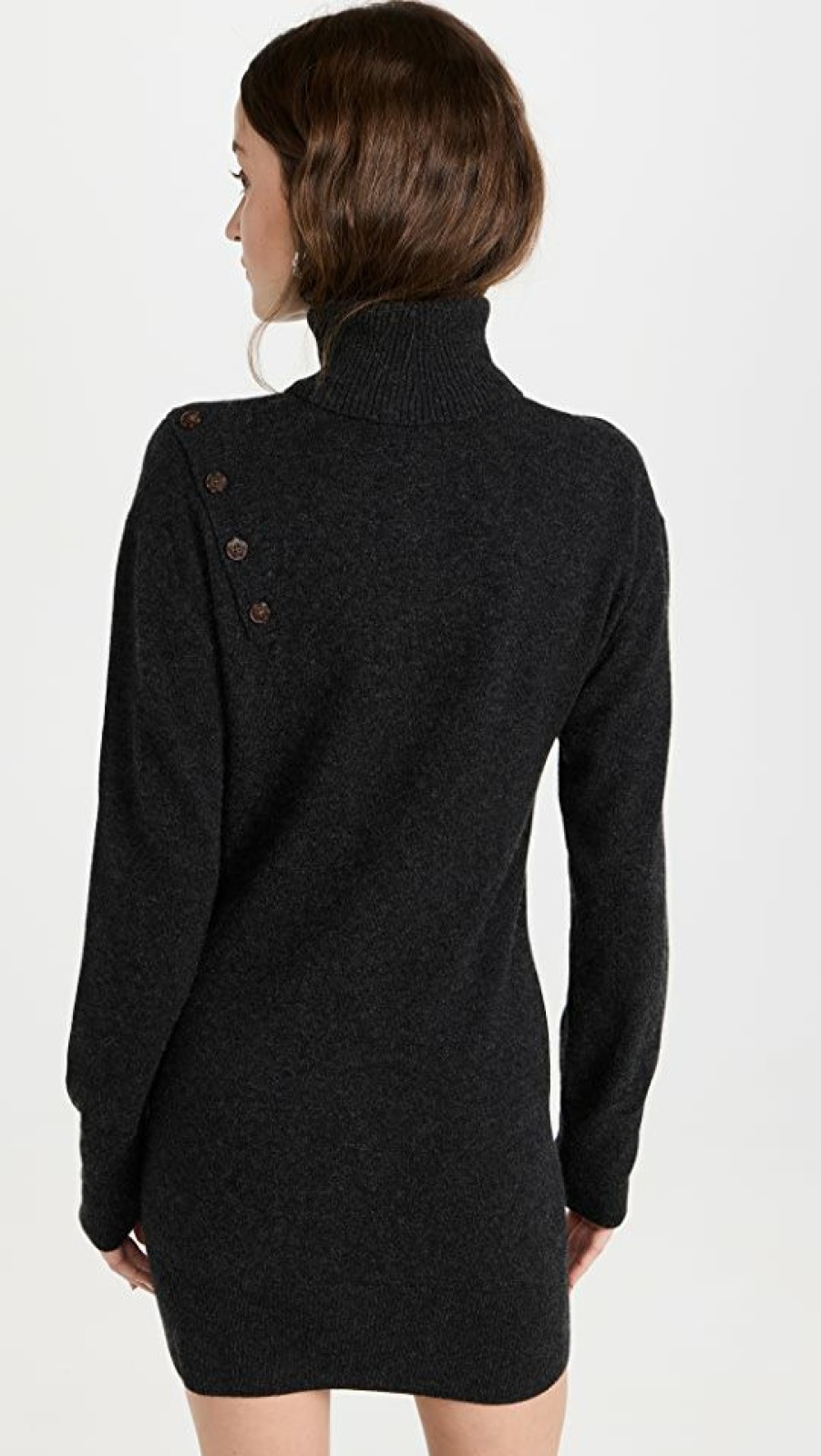 Casual Dresses * | Best Deal Naadam Wool Cashmere Button Detail Sweater Dress Smoke