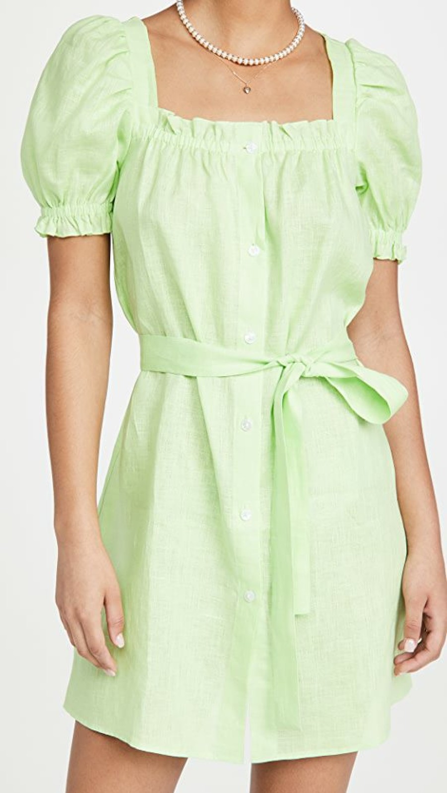 Casual Dresses * | Best Pirce Sleeper Brigitte Linen Mini Dress In Lime