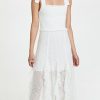 Casual Dresses * | Cheap Alice + Olivia Jocelyn Smocked Midi Dress With Bow Straps Off White