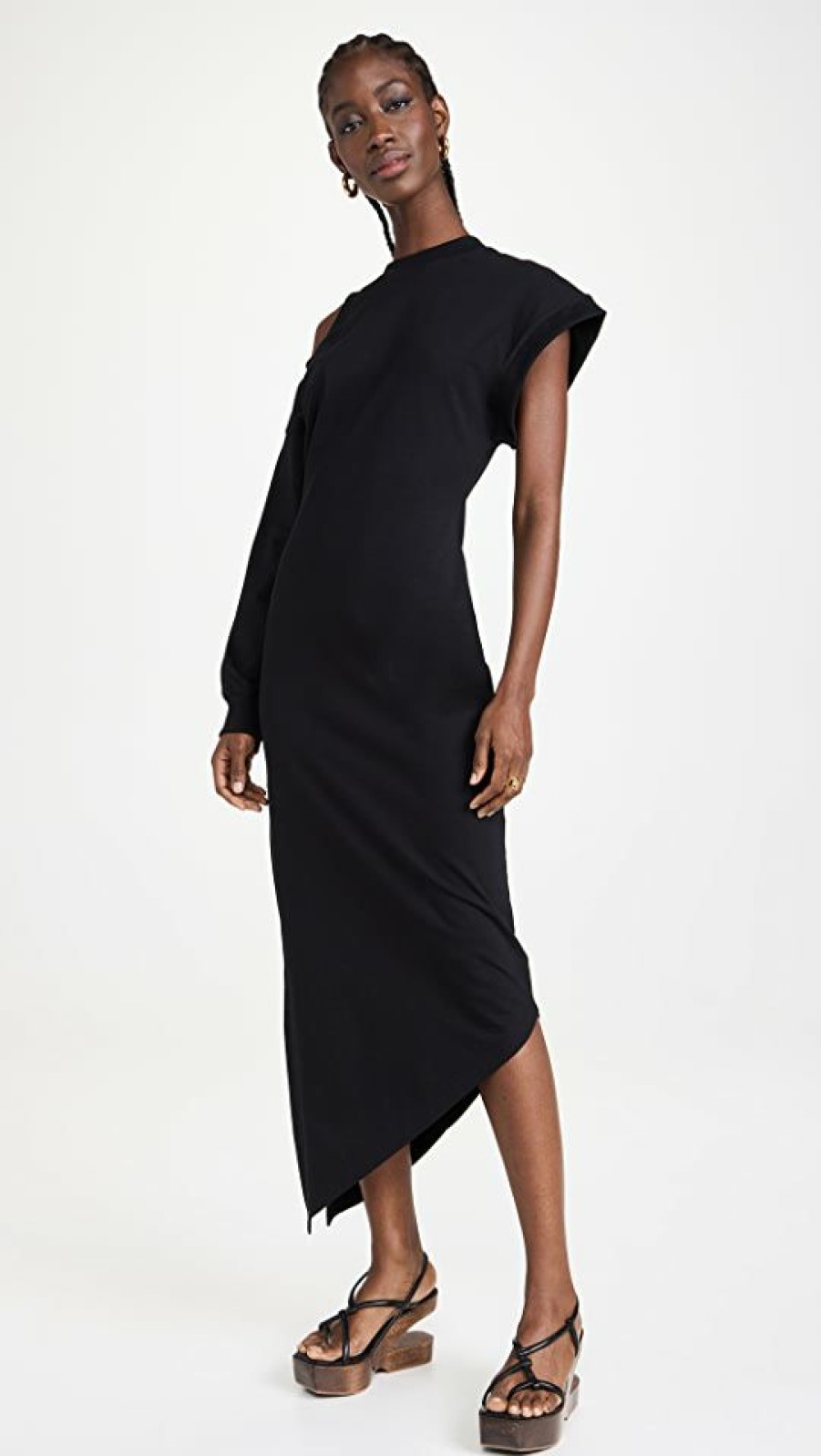 Casual Dresses * | Best Reviews Of A.W.A.K.E. Mode Asymmetric Dress With Shoulder Cut Out Black