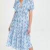 Casual Dresses * | Cheap Playa Lucila Short Sleeve Dress Ikat Blue Print