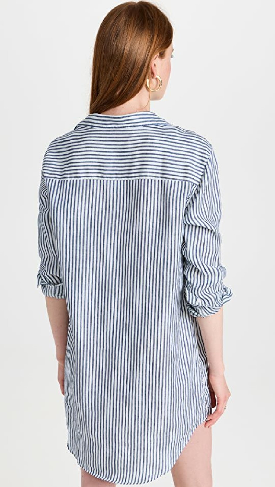 Casual Dresses * | Brand New Frank & Eileen Mary Woven Button Up Dress Navy Blue Stripe