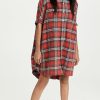 Casual Dresses * | Discount R13 Plaid Oversized Boxy Shirtdress Red Plaid