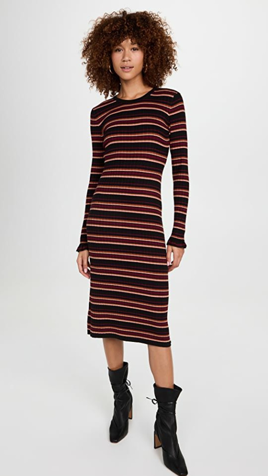 Casual Dresses * | Best Reviews Of Scotch & Soda Striped Crew Neck Knitted Dress Black Bean