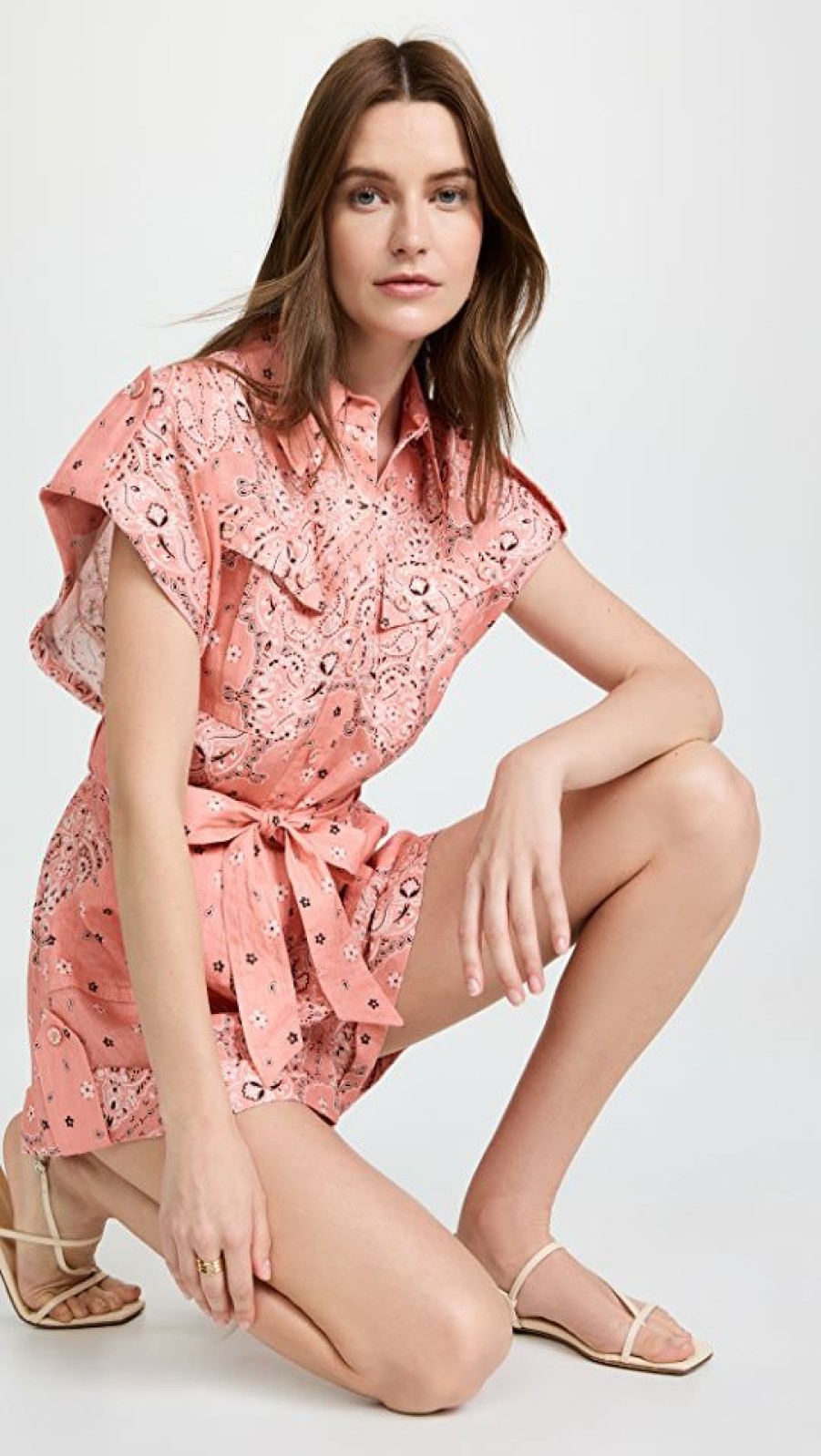 Rompers * | Buy Zimmermann Violet Roll Cuff Romper Pink Bandana