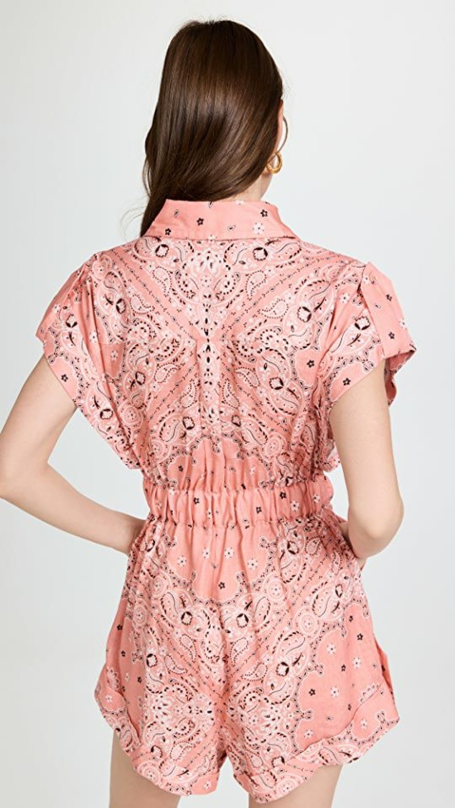 Rompers * | Buy Zimmermann Violet Roll Cuff Romper Pink Bandana