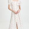 Casual Dresses * | Best Pirce Sleeper Marquise Linen Dress In Roses White/Pink