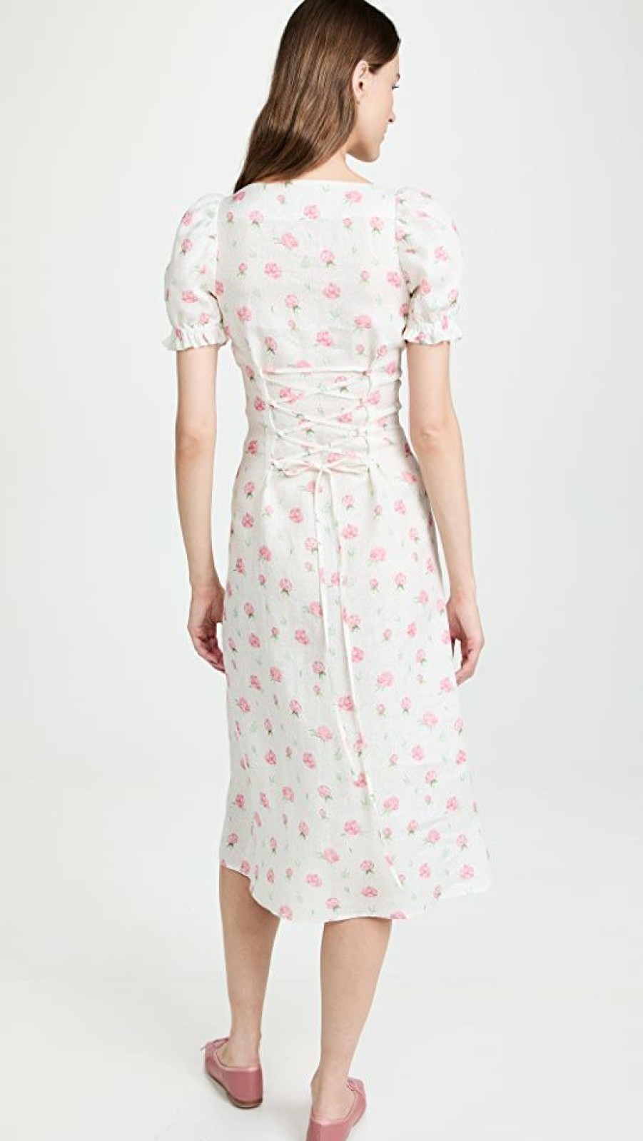 Casual Dresses * | Best Pirce Sleeper Marquise Linen Dress In Roses White/Pink