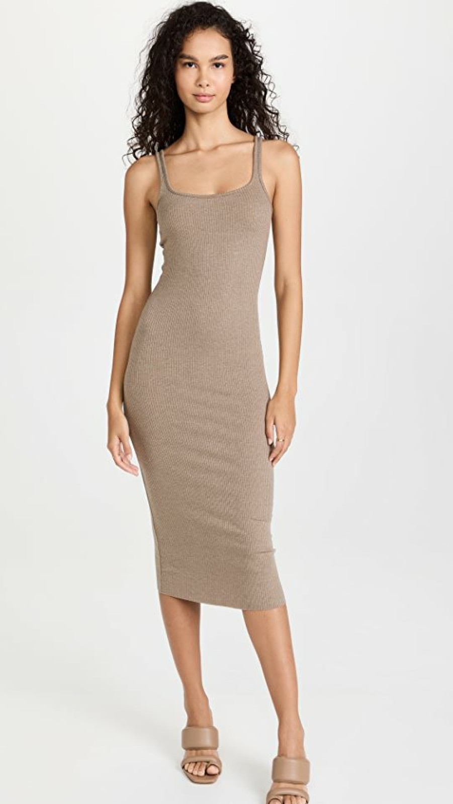 Casual Dresses * | Wholesale Wsly Rivington Ribbed Square Neck Dress Walnut Heather